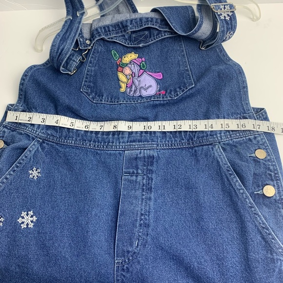 Disney Store Denim Overalls Women’s Size Lrg Winnie the Pooh Eeyore Snowflakes - Picture 9 of 9